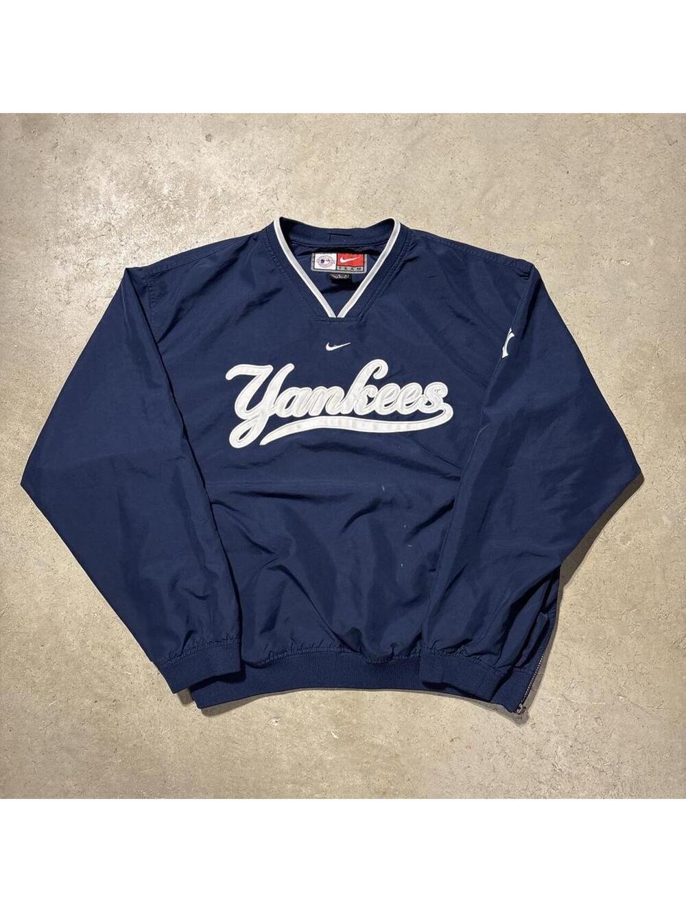 Vintage Y2K Nike Center Swoosh Yankees Pullover Jacket Navy Mens L MLB